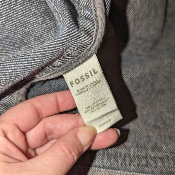 Mens Fossil Cotton Zip Button Up Military Utility Field Denim Jacket Grey Medium - Picture 10 of 10